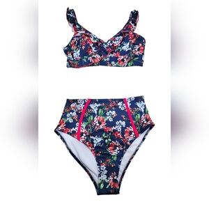 Tie closure bikini ruffle top high waisted bottom SMALL